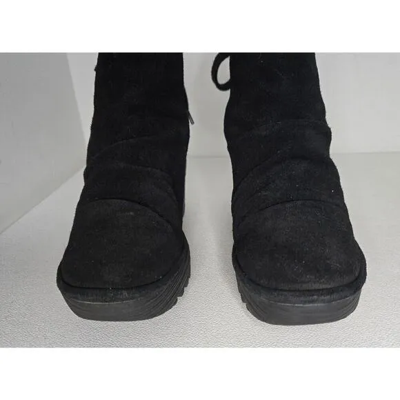 Fly London Yama Suede Lace Up Wedge Ankle Boots Black Women EU 39 US 8-8.5