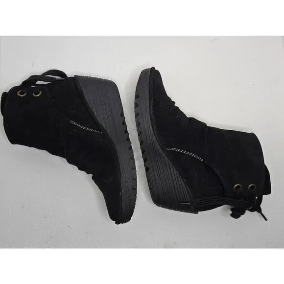 Fly London Yama Suede Lace Up Wedge Ankle Boots Black Women EU 39 US 8-8.5