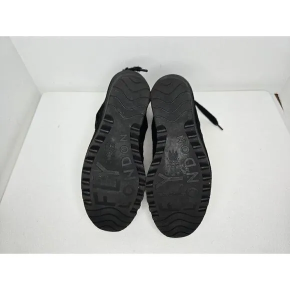 Fly London Yama Suede Lace Up Wedge Ankle Boots Black Women EU 39 US 8-8.5