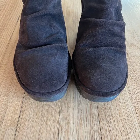 Fly London Yebi Brown Suede Ankle Tie Wedge Ankle Boots Women's Size 39