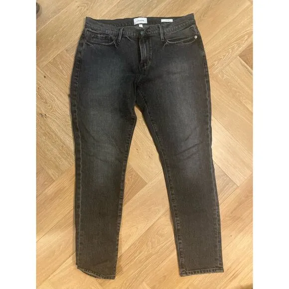 Frame La Garcon Straight Leg Gray Faded Black Ankle Straight Leg Jeans ~ Sz 28