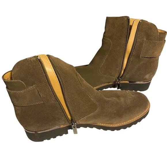 FRANCO SARTO 8M Brown Suede Leather Booties L-Chevelle Side Zip Boots
