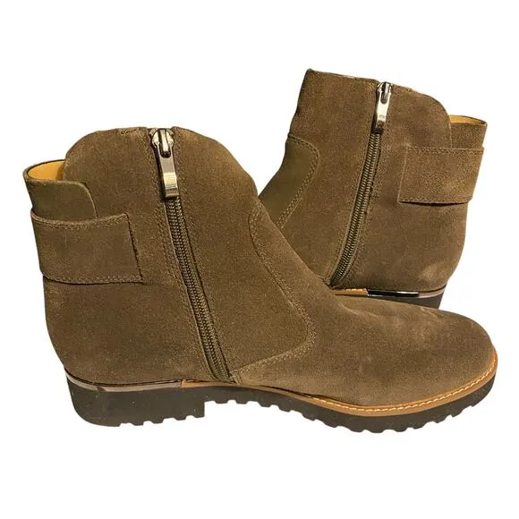 FRANCO SARTO 8M Brown Suede Leather Booties L-Chevelle Side Zip Boots
