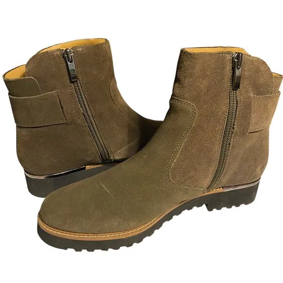 FRANCO SARTO 8M Brown Suede Leather Booties L-Chevelle Side Zip Boots
