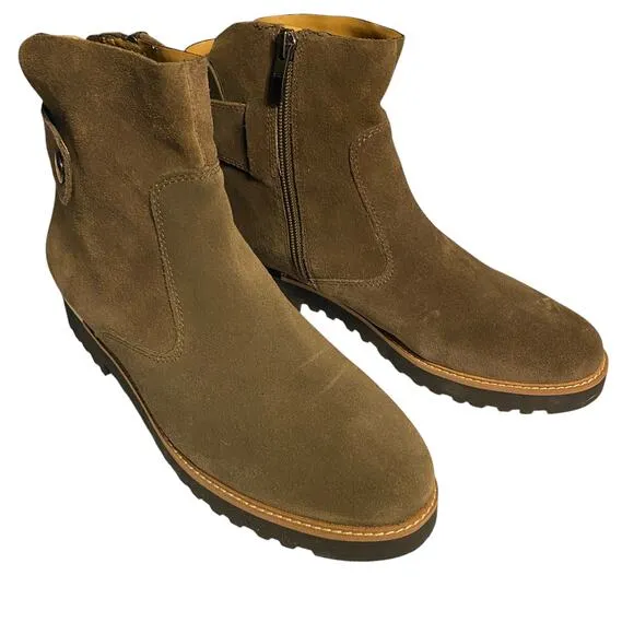 FRANCO SARTO 8M Brown Suede Leather Booties L-Chevelle Side Zip Boots