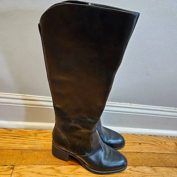Franco Sarto Lauralei Black Leather Upper Tall Boots Size 9M Like New