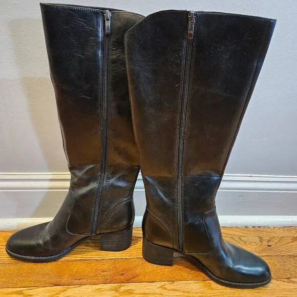 Franco Sarto Lauralei Black Leather Upper Tall Boots Size 9M Like New