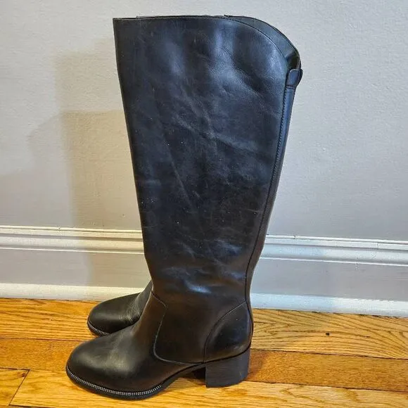 Franco Sarto Lauralei Black Leather Upper Tall Boots Size 9M Like New