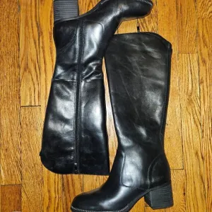 Franco Sarto Lauralei Black Leather Upper Tall Boots Size 9M Like New