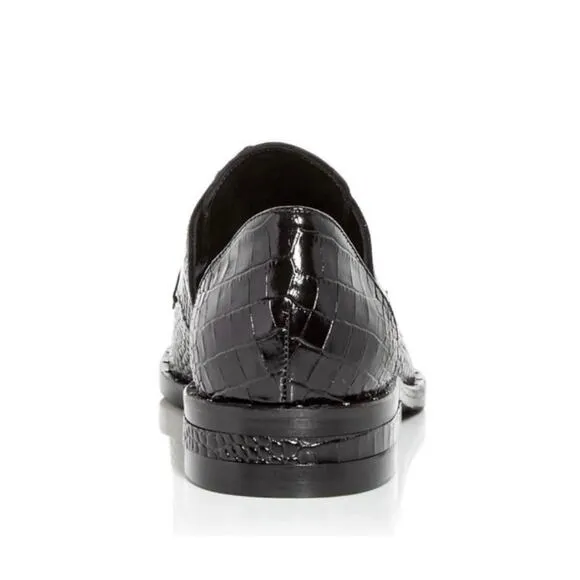 Freda Salvador Laceless Croc d'Orsay LeatherOxfords in Black Women's Size 5.5