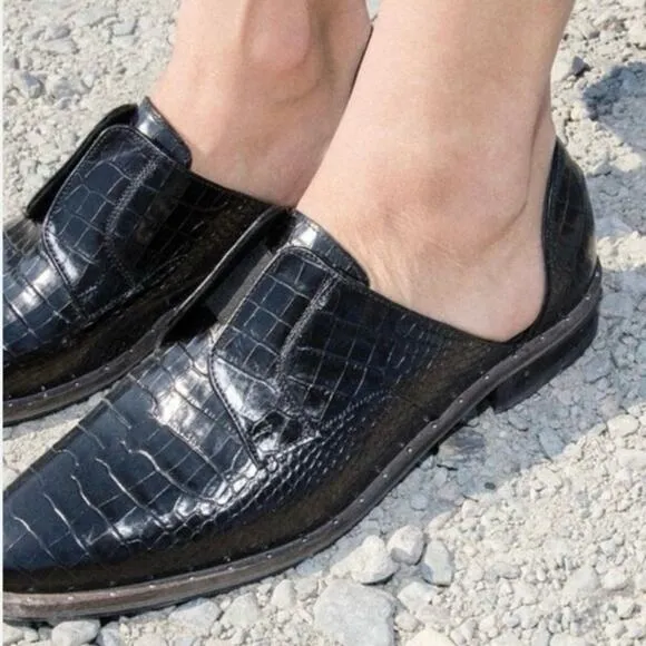 Freda Salvador Laceless Croc d'Orsay LeatherOxfords in Black Women's Size 5.5