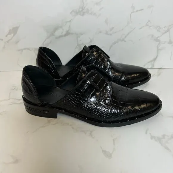 Freda Salvador Laceless Croc d'Orsay LeatherOxfords in Black Women's Size 5.5
