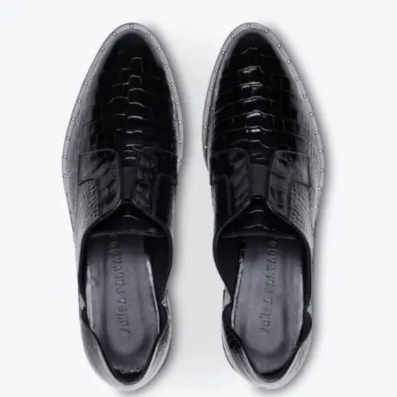 Freda Salvador Laceless Croc d'Orsay LeatherOxfords in Black Women's Size 5.5