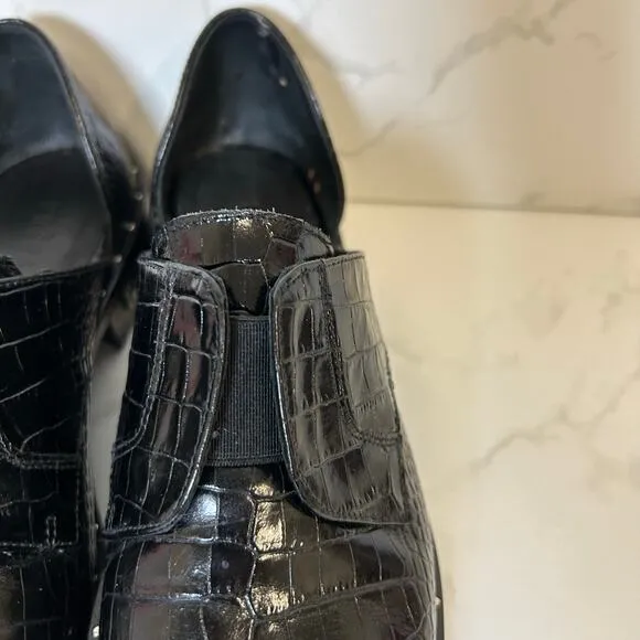 Freda Salvador Laceless Croc d'Orsay LeatherOxfords in Black Women's Size 5.5