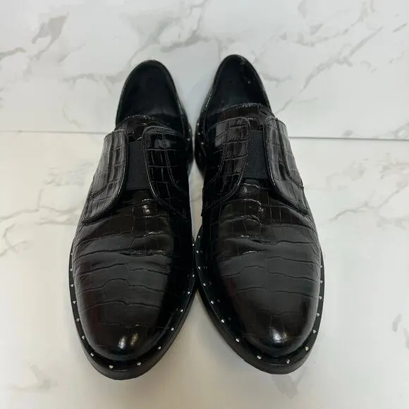 Freda Salvador Laceless Croc d'Orsay LeatherOxfords in Black Women's Size 5.5