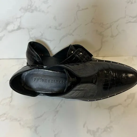Freda Salvador Laceless Croc d'Orsay LeatherOxfords in Black Women's Size 5.5