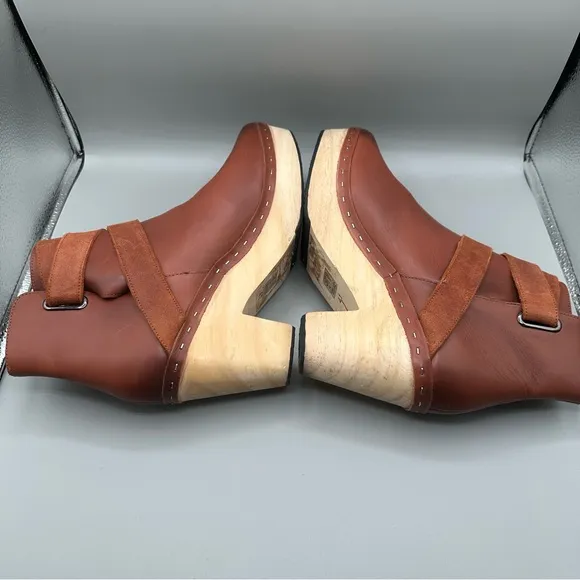 Free People Brown Bungalow Wooden Clog Strappy Boots Booties Women’s Size 41/10