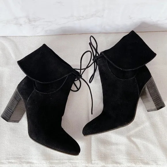 Free People Mila Women's Ankle Boots Heels Black Suede Fold Over EU 39 US 9