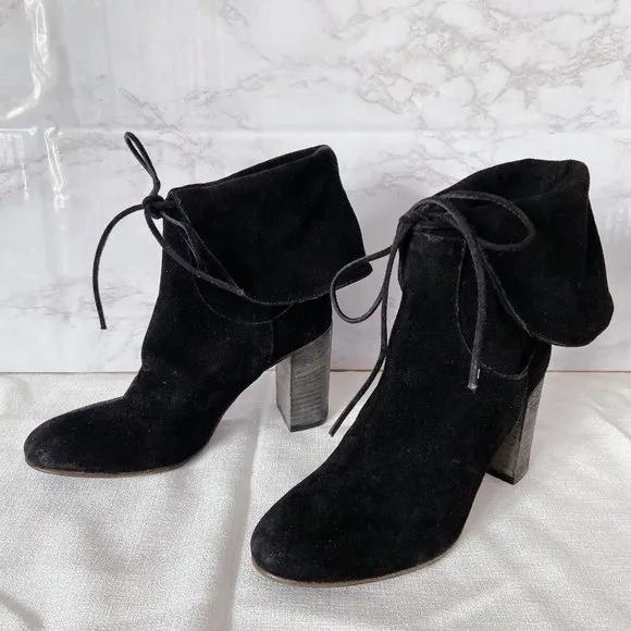 Free People Mila Women's Ankle Boots Heels Black Suede Fold Over EU 39 US 9