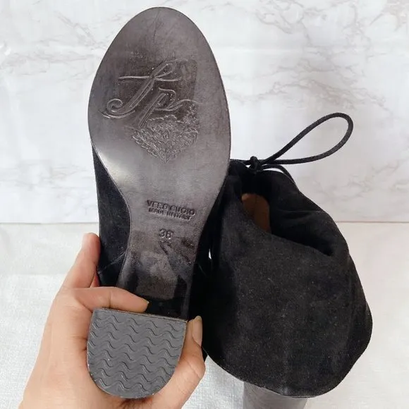 Free People Mila Women's Ankle Boots Heels Black Suede Fold Over EU 39 US 9