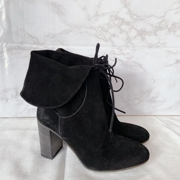 Free People Mila Women's Ankle Boots Heels Black Suede Fold Over EU 39 US 9