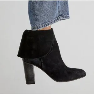 Free People Mila Women's Ankle Boots Heels Black Suede Fold Over EU 39 US 9