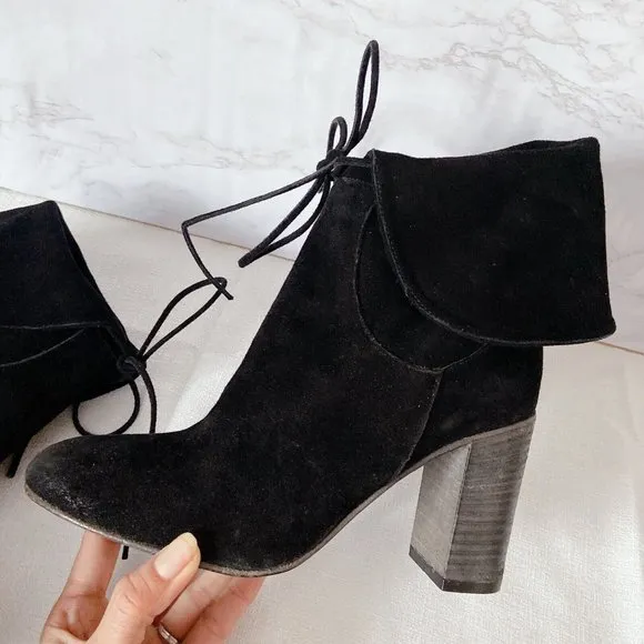 Free People Mila Women's Ankle Boots Heels Black Suede Fold Over EU 39 US 9