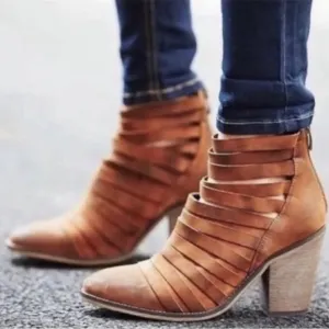 Free People Strappy Hybrid Suede boho distressed ankle booties in Brown size 6.5