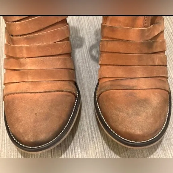 Free People Strappy Hybrid Suede boho distressed ankle booties in Brown size 6.5