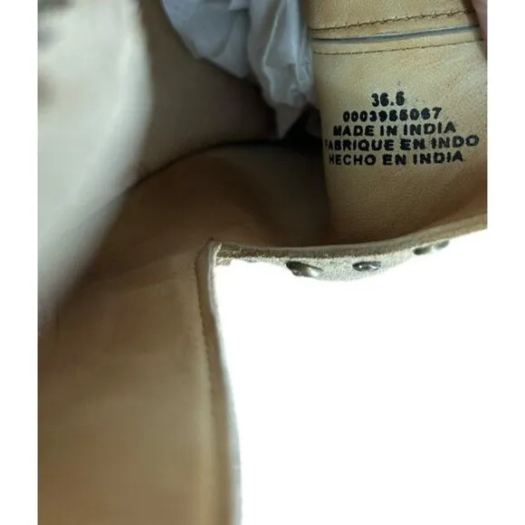 Free People Studded Charm Double V Ankle Boots  Camel Suede Size 6.5