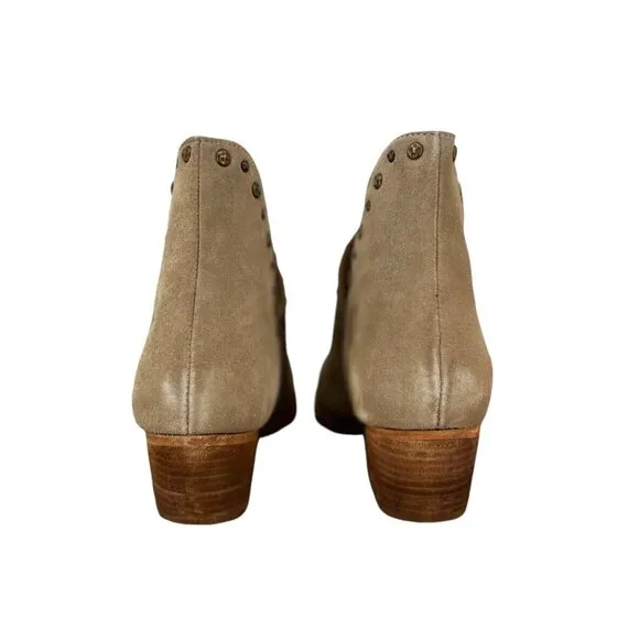 Free People Studded Charm Double V Ankle Boots  Camel Suede Size 6.5