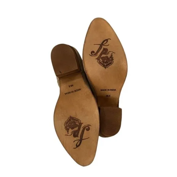 Free People Studded Charm Double V Ankle Boots  Camel Suede Size 6.5