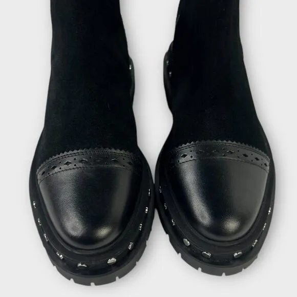 Free People Tate Black Suede Leather Studded Cap Toe Chelsea Boots Size 8