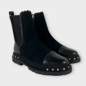 Free People Tate Black Suede Leather Studded Cap Toe Chelsea Boots Size 8