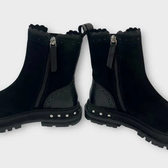 Free People Tate Black Suede Leather Studded Cap Toe Chelsea Boots Size 8