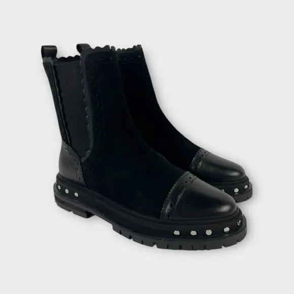 Free People Tate Black Suede Leather Studded Cap Toe Chelsea Boots Size 8