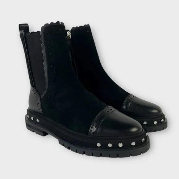 Free People Tate Black Suede Leather Studded Cap Toe Chelsea Boots Size 8