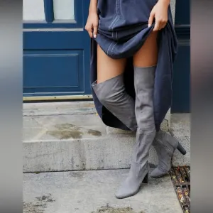 Free People Women's Porter Over-the-Knee Gray Luxe Leather Boots