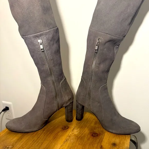 Free People Women's Porter Over-the-Knee Gray Luxe Leather Boots