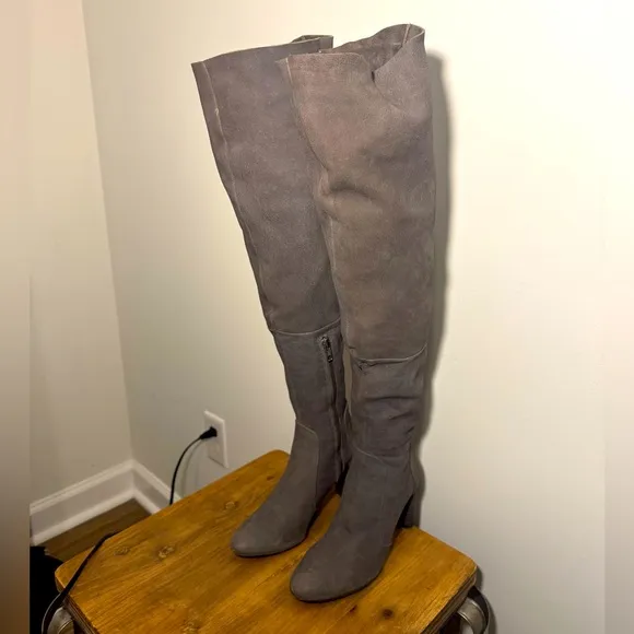 Free People Women's Porter Over-the-Knee Gray Luxe Leather Boots