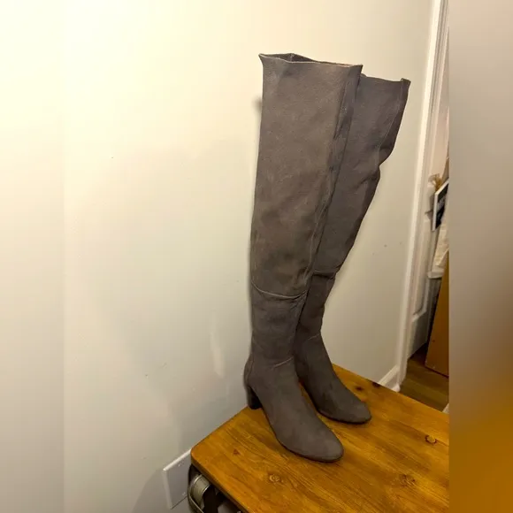 Free People Women's Porter Over-the-Knee Gray Luxe Leather Boots