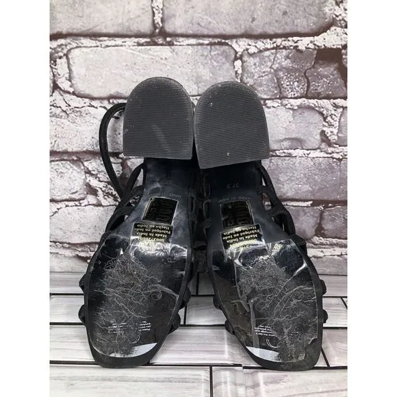 Free People Black Leather Cuban Heel Cage Strappy Sandals Women’s 37.5M US/7M US