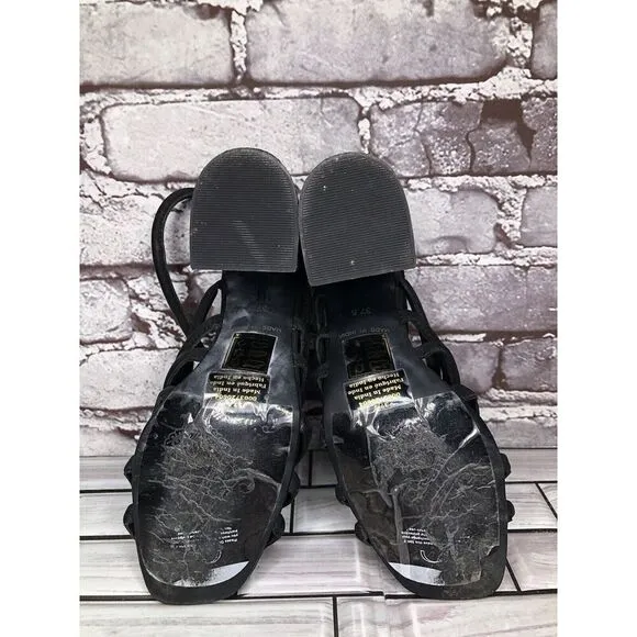 Free People Black Leather Cuban Heel Cage Strappy Sandals Women’s 37.5M US/7M US