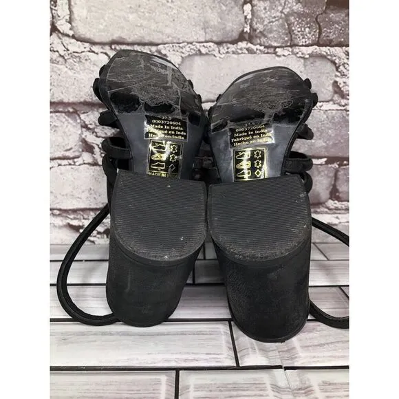 Free People Black Leather Cuban Heel Cage Strappy Sandals Women’s 37.5M US/7M US