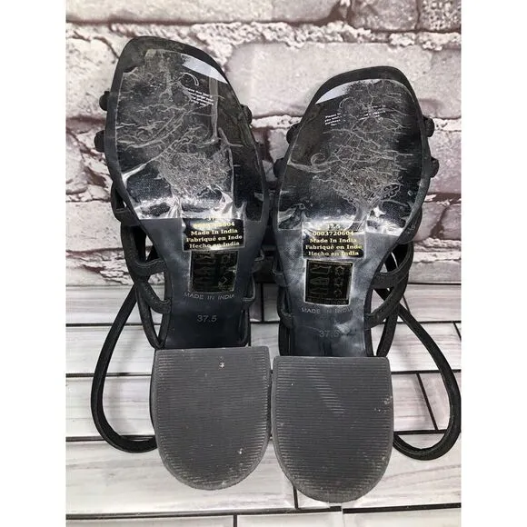 Free People Black Leather Cuban Heel Cage Strappy Sandals Women’s 37.5M US/7M US