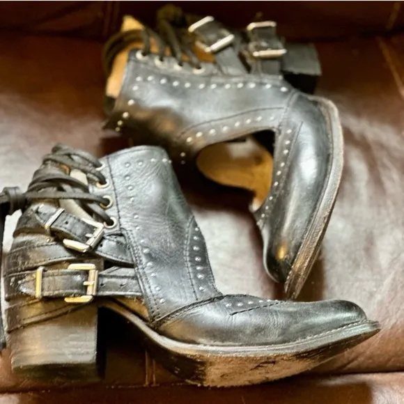 Freebird by Steven Black Ankle Boots with Buckle Straps