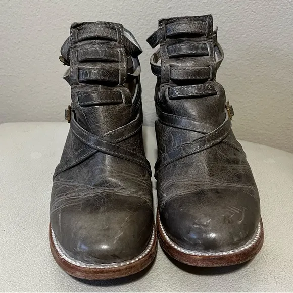 Freebird By Steven Stair Gray  Distressed Leather Strappy Ankle Boots Size 9