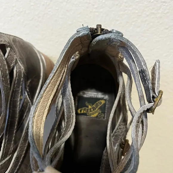 Freebird By Steven Stair Gray  Distressed Leather Strappy Ankle Boots Size 9