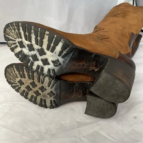 Freebird Fuego Tan Brown Distressed Leather 18” Knee High Side Zip Boots Size 10