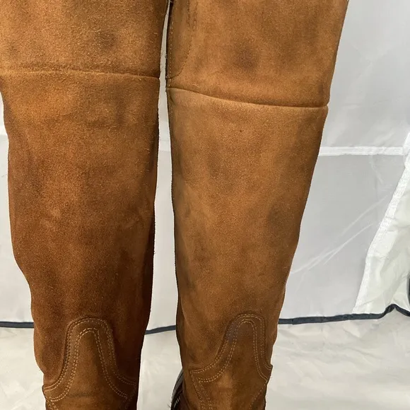 Freebird Fuego Tan Brown Distressed Leather 18” Knee High Side Zip Boots Size 10